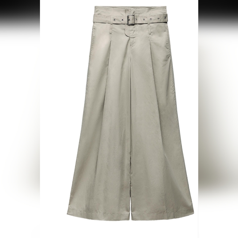 High waisted belted pants with side slit detail